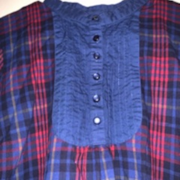 🍏 - Denim & Company sz M Pleated Embroidered Front Plaid Tunic - Picture 3 of 6